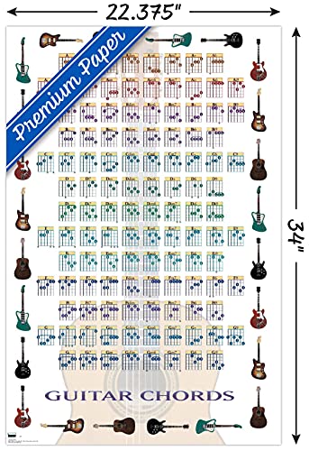 Guitar Chords II - Learn to Play Guitar Wall Poster, 22.375" x 34", Premium Poster & Mount Bundle