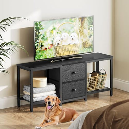 TV Stand for TVs up to 55", Entertainment Center with 2 Fabric Drawer, view 3