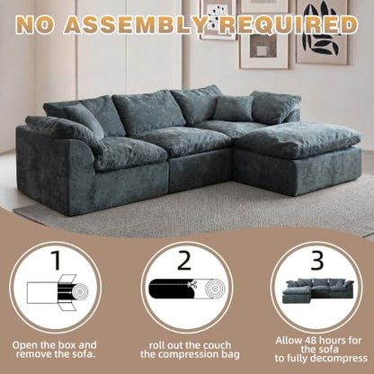 109" Boneless Cloud Couch Sectional for Living Room, Oversized Modular L Shaped Sofa with Ottoman, Deep Seat Chenille Sectional Couch for Cloud-Like Comfort(Blue)