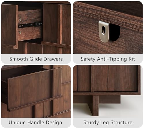 55" Wide 9 Drawer Dresser for Bedroom, Skeleton Line Design, view 5