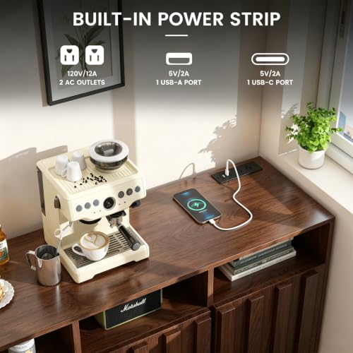 70" Walnut Fluted TV Stand for up to 80" TVs with Power Outlets, view 4