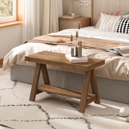 Solid Wood Bench, 30" Farmhouse Entryway Bench with Shoe Storage, view 7