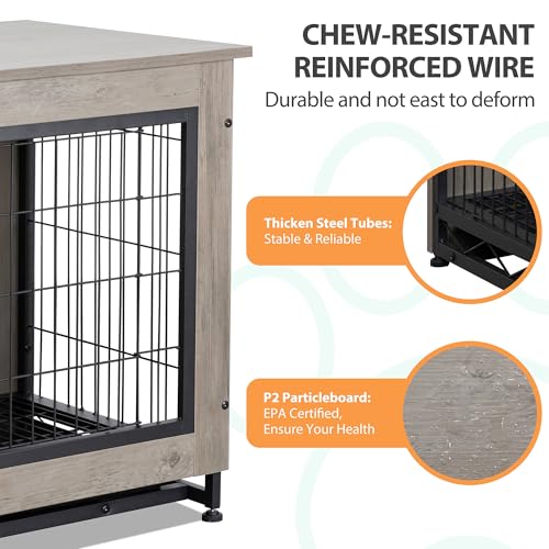Dog Crate Furniture, Double-Doors Kennel Indoor with Removable Tray, view 6