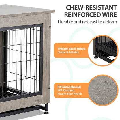 Dog Crate Furniture, Double-Doors Kennel Indoor with Removable Tray, view 6