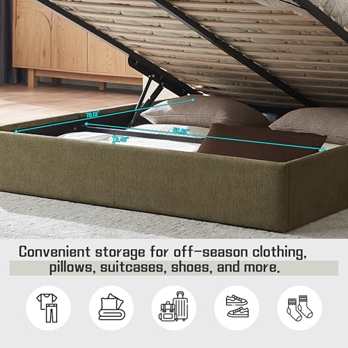Queen Size Lift Up Storage Bed with Linen Headboard, Green, view 8