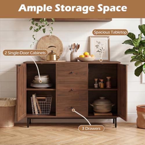 47.5" Sideboard Buffet Cabinet with Storage, Wooden Credenza, Brown, view 6