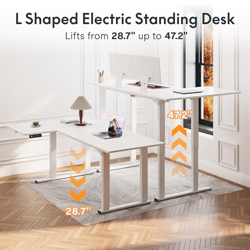FLEXISPOT 4-Leg L-Shaped Standing Desk, 71 x 43 Inches, White, view 7