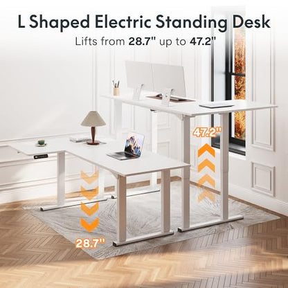 FLEXISPOT 4-Leg L-Shaped Standing Desk, 71 x 43 Inches, White, view 7