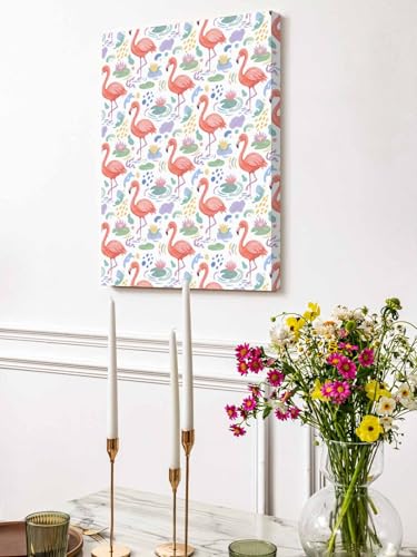NuYeBiofx Watercolor Flamingo Tropical Leaves Canvas Wall Art Prints,48"x32" Framed Picture Artwork Summer Animal Flowers Printed Canvas Oil Painting for Living Room Bedroom Office,Ready to Hang