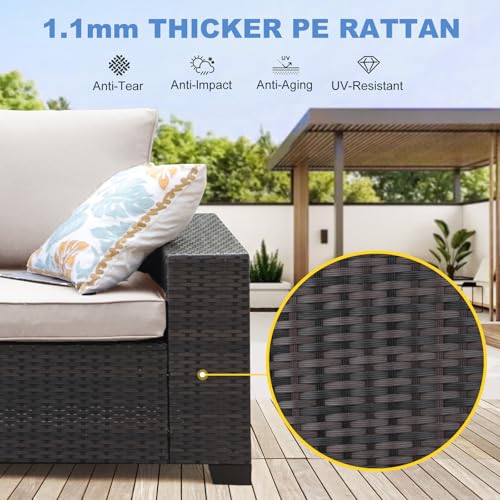 5 Pieces Outdoor Patio Furniture Set, Wicker Conversation Sets with Tea Table, Rattan Patio Sofa with Thick Cushions for Garden, Backyard, Poolside, Party, Beige