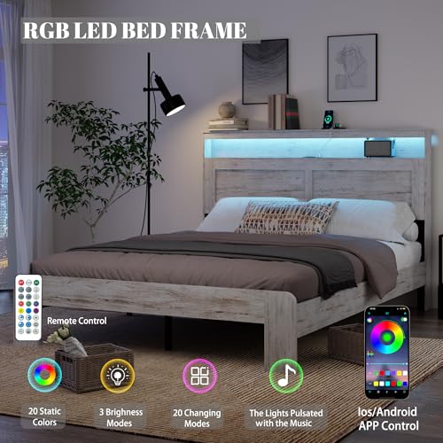 Queen Size Wooden Bed Frame with Headboard, Rustic Platform Bed Frame, view 8
