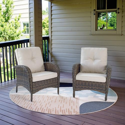 Patio Club Chair Wicker Chairs - Outdoor High Back Chair Set of 2 Patio Furniture Set Rattan Seating with Removable Cushions for Porch Balcony Deck Pool Sunroom Light Brown/Beige