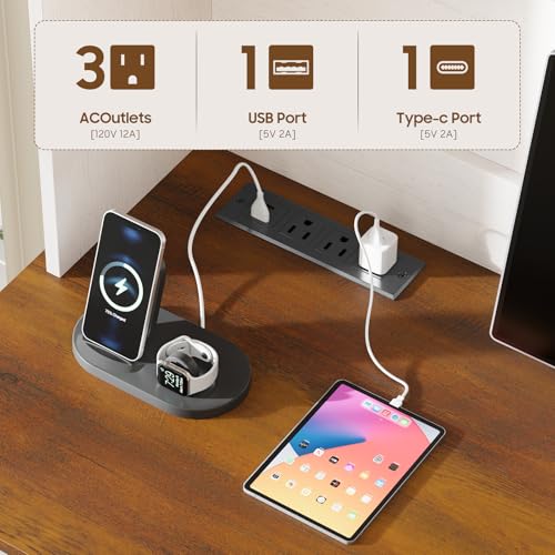 Farmhouse 67" H Executive Desk with Hutch, LED Light and Charging Station, view 5