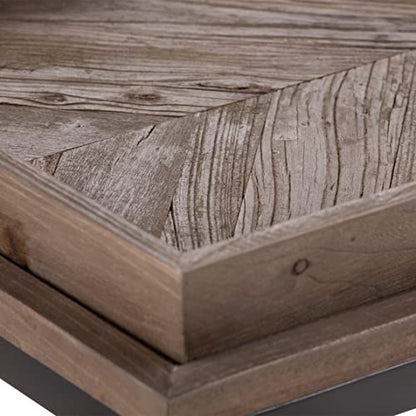Damien SOLID AGED ELM WOOD and Metal 50 inch Wide Modern Industrial Console Table in Distressed Natural Elm for the Living room Entryway and Bedroom