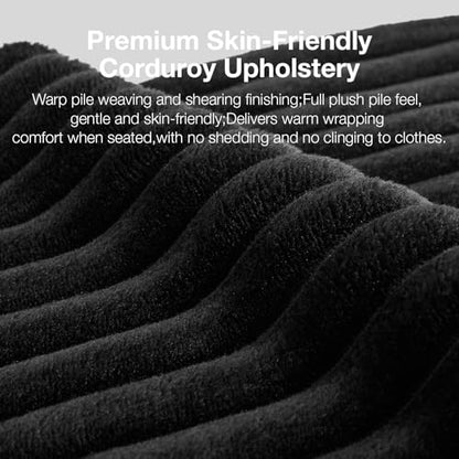 L-Shape Sectional Couches for Living Room with Smarts Coil® Support, 3 Seater Sectional Sofas for Living Room Bedroom, Corduroy Cloud Couch Sectional, No Assembly(Black, Right Hand Facing)