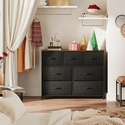 Dresser for Bedroom, 7 Drawers, TV Stand, Rustic Brown, view 3