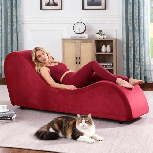 Red Ergonomic Curved Chaise Lounge Chair for Relaxing, view 7