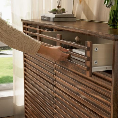 52"W Walnut 8 Drawer Dresser with LED Lights Fluted Dresser for Bedroom, view 6