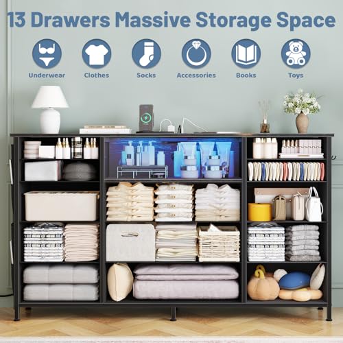 Dresser for Bedroom with 13 Drawers, 47 Inch Fabric Dresser, view 4