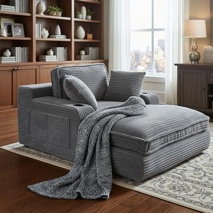 67" Oversized Chaise Lounge Chair Indoor, Soft Boneless Cloud Couch, Gray, view 4