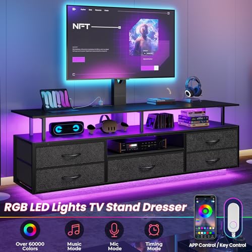 LED TV Stand with Mount for Living Room, 55, 60, 70 TV, 6 Drawers, view 4