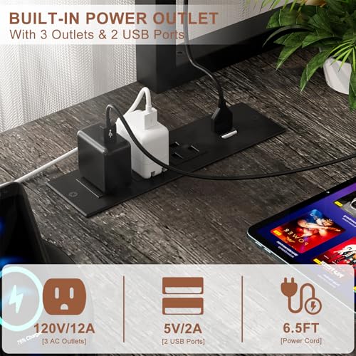 59" L Shaped Desk Gaming Desk with LED Light & Power Outlet, view 6