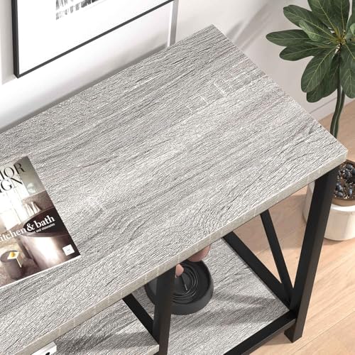 Modern TV Stand for TVs up to 55 Inch, Rustic Wood Entertainment Center with Storage Shelves, Industrial Media TV Console and TV Table for Living Room Bedroom, 47 Inch Light Grey