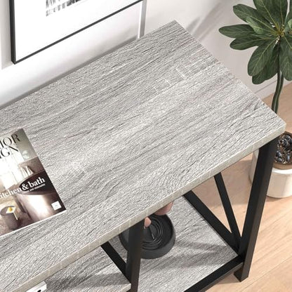 Modern TV Stand for TVs up to 55 Inch, Rustic Wood Entertainment Center with Storage Shelves, Industrial Media TV Console and TV Table for Living Room Bedroom, 47 Inch Light Grey