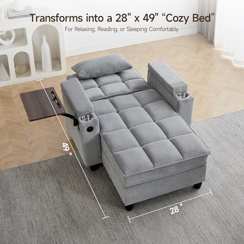 oaaktu Modern Tufted Linen Fabric Chaise Lounge Sofa Chair with Rotating Side, view 5