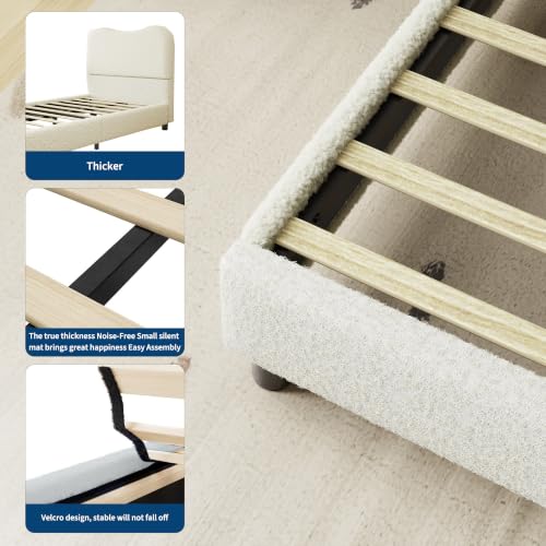 Full Size Bed Frame with Boucle Fabric, Beige, view 7