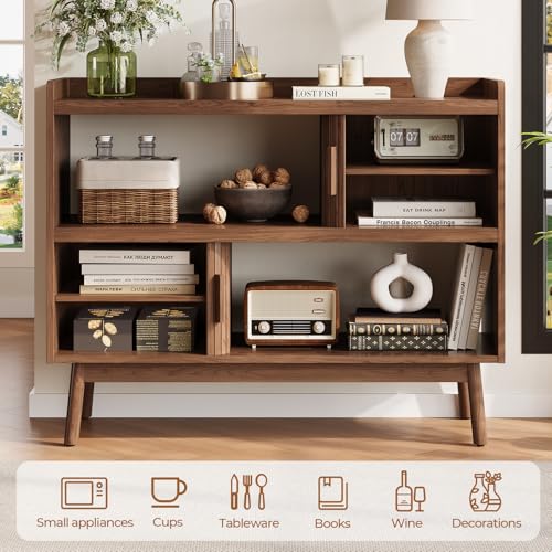 44" Buffet Sideboard Cabinet with Outlet Sliding Door, Walnut, view 5
