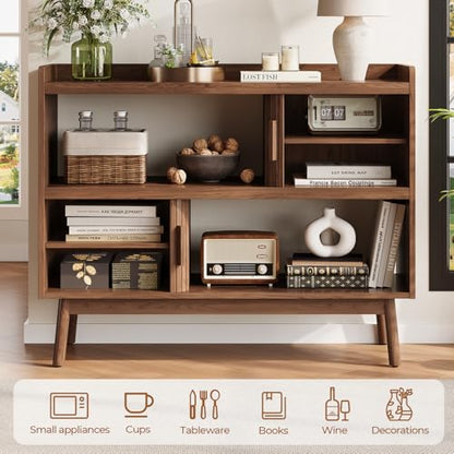44" Buffet Sideboard Cabinet with Outlet Sliding Door, Walnut, view 5