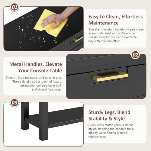 Console Table for Entryway, 60 Inch Sofa Table w/4 Drawers and Bottom Shelf Narrow Long Hallway Table for Living Room Entryway Home, Black