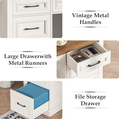 Farmhouse 59'' Executive Desk with File Drawers, Antique White, view 6