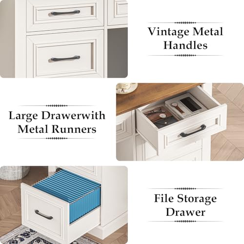 Farmhouse 59'' Executive Desk with File Drawers, Unique White, view 5