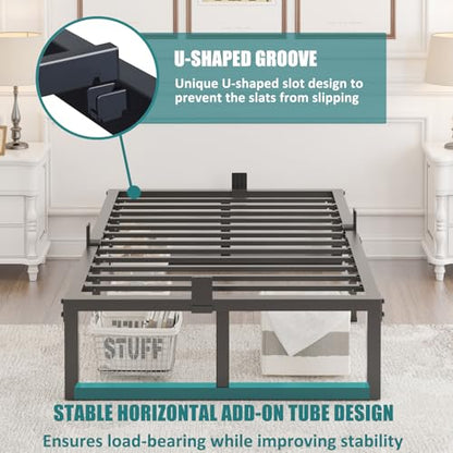 Twin XL Size Bed Frame, 14 Inch Heavy Duty Support 3500 lbs Metal Platform, view 6