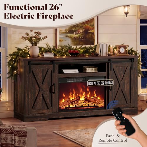 Fireplace TV Stand with Sliding Barn Door for TVs up to 75", view 6