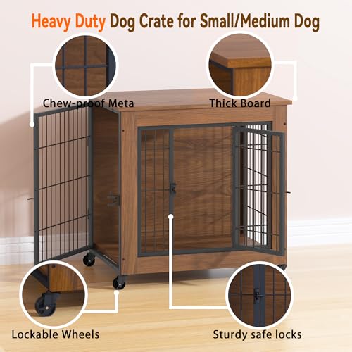 Dog Crate Furniture with Wheels for Small Dogs, view 3