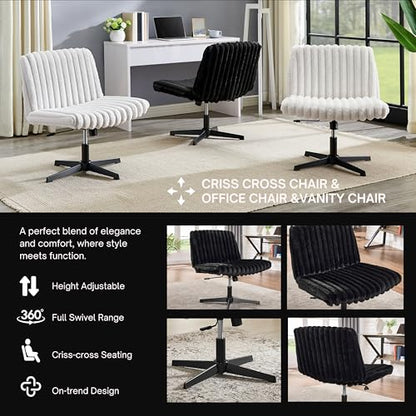 Roundhill Blynn Adjustable Swivel Criss Cross Chair, Wide Seat Office Chair Vanity Chair, Black