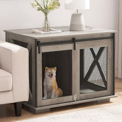 Farmhouse Dog Kennel Furniture with Sliding Barn Door, view 2