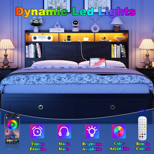 King Bed Frame with Storage Headboard, view 7