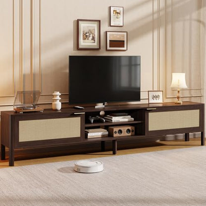 Rattan TV Stand for Living Room Walnut 71", view 2