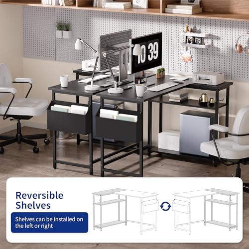 40 Inch L Shaped Computer Desk with Reversible Side Storage Shelves, view 6