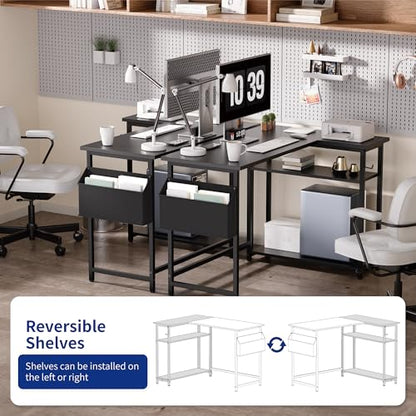 40 Inch L Shaped Computer Desk with Reversible Side Storage Shelves, view 6