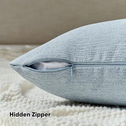 Pack of 2 Chenille Decorative Throw Pillow Covers 18x18 Inch,Soft Cozy Faux Linen Textured Cushion Case,Farmhouse Home Decor for Couch Living Room,Denim Blue