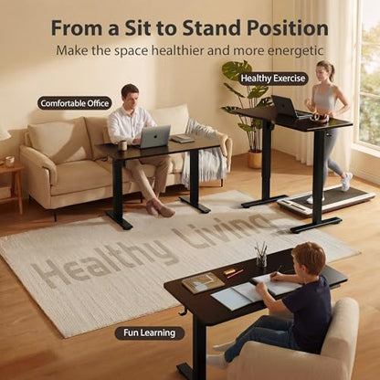 Standing Desk, 55x24 Inches Sit Stand Home Office Desk, Electric Stand up Desk, Adjustable Desk with Splice Board, Black Frame/Black Top