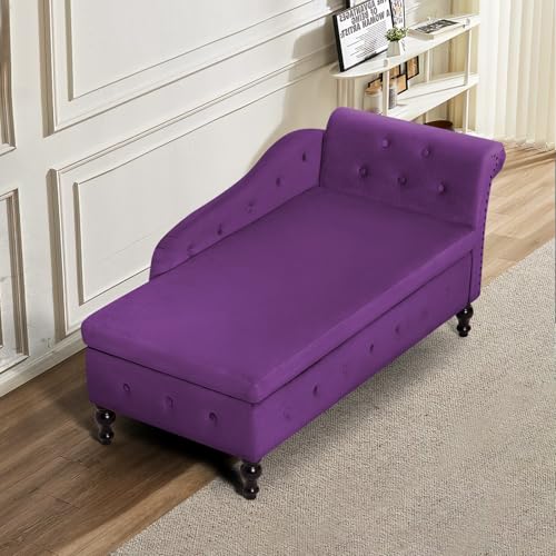 Velvet Chaise Lounge w/Right Armrest & Storage Space, Purpel, view 6