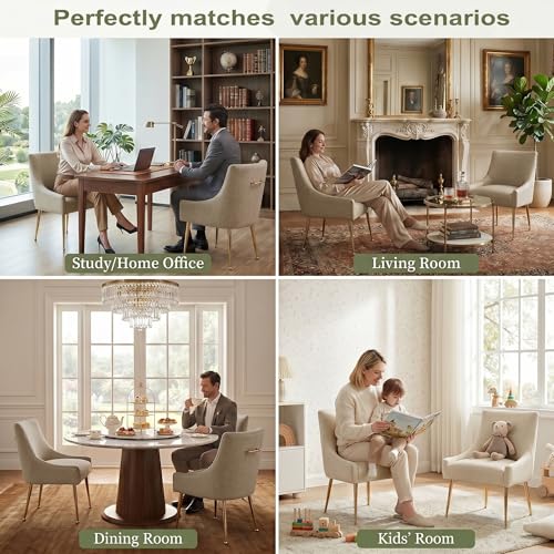 Dining Room Chair Faux Leather Vanity Chairs Set of 2 Mid-Century with Metal Legs Upholstered PU Leather Luxury Accent Chairs Living Room Restaurant(Dark Apricot)