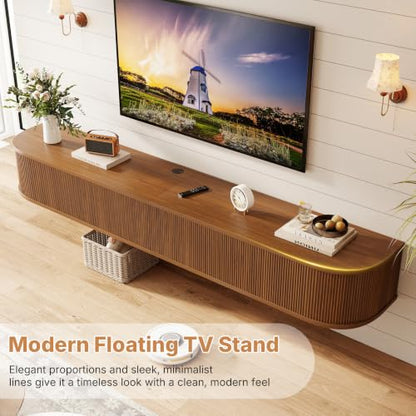 71" Floating TV Stand Wall Mounted Console, Mid Century TV Cabinet, view 8