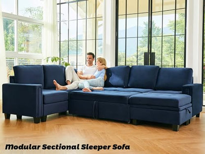 Pull Out Sofa Bed Module Part for Modular Sectional Sleeper Sofa Armless Loveseat with Pull Out Bed for Sectional Couch Blue